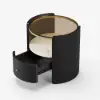 Black Round Leather Nightstand with Sintered Stone Glass Top, Set of 2