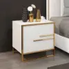 Minimalist Design Nightstand with 2 Drawers with Gold Base Set of 2