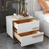 Minimalist Design Nightstand with 2 Drawers with Gold Base Set of 2