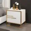 Minimalist Design Nightstand with 2 Drawers with Gold Base Set of 2