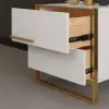 Minimalist Design Nightstand with 2 Drawers with Gold Base Set of 2