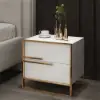 Minimalist Design Nightstand with 2 Drawers with Gold Base Set of 2