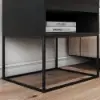 Black Modern Nightstand with Drawer and Black Metal Base Set of 2