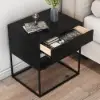 Black Modern Nightstand with Drawer and Black Metal Base Set of 2
