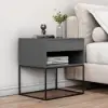 Gray Bedroom Nightstand with Drawer Bedside Table Metal Base Set of 2