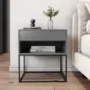 Gray Bedroom Nightstand with Drawer Bedside Table Metal Base Set of 2