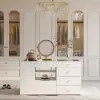 Picture of Luxury White 150 cm Glass Top Walk in Closet Island with Makeup Station and Jewelry Display
