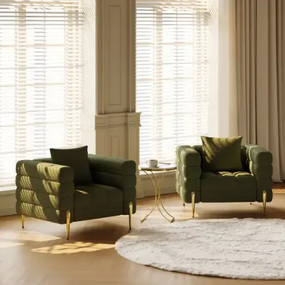 Aurora Boucle Upholstered Accent Chair in Gold Finish Set of 2