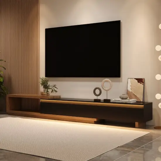 Quoint Extendable TV Stand with 3 Drawers (180 - 255 cm) and Light