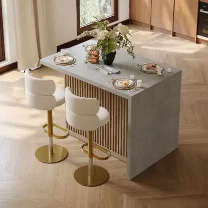 Picture of Modern 127 cm Wood Kitchen Island with Storage, Natural & Grey