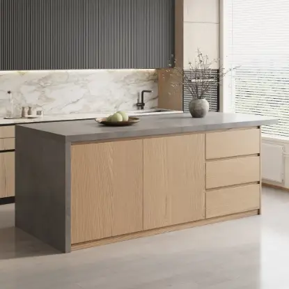 Picture of Japandi 183 cm Wood Kitchen Island with Storage, Concrete Grey & Natural – Style Tabletop