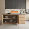 Japandi 183 cm Wood Kitchen Island with Storage, Concrete Grey & Natural – Style Tabletop