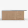 Japandi 183 cm Wood Kitchen Island with Storage, Concrete Grey & Natural – Style Tabletop