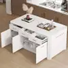 Modern 180 cm Glossy Sintered Stone Kitchen Island with Cabinets & Towel Rack