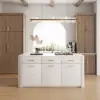 Modern 180 cm Glossy Sintered Stone Kitchen Island with Cabinets & Towel Rack