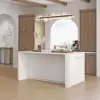Modern 180 cm Glossy Sintered Stone Kitchen Island with Cabinets & Towel Rack