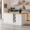 Japandi 183 cm Natural & White Kitchen Island with Storage & LED Lighting