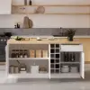Japandi 183 cm Natural & White Kitchen Island with Storage & LED Lighting