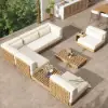 Grida 9-Piece Outdoor Natural Teak Modular Sectional Sofa Set with Coffee Table in Ivory