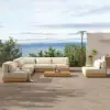 Grida 9-Piece Outdoor Natural Teak Modular Sectional Sofa Set with Coffee Table in Ivory