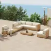 Grida 9-Piece Outdoor Natural Teak Modular Sectional Sofa Set with Coffee Table in Ivory