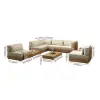 Grida 9-Piece Outdoor Natural Teak Modular Sectional Sofa Set with Coffee Table in Ivory