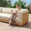 Grida 9-Piece Outdoor Natural Teak Modular Sectional Sofa Set with Coffee Table in Ivory
