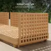 Grida 9-Piece Outdoor Natural Teak Modular Sectional Sofa Set with Coffee Table in Ivory