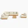 Grida 9-Piece Outdoor Natural Teak Modular Sectional Sofa Set with Coffee Table in Ivory