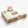 Grida 9-Piece Outdoor Natural Teak Modular Sectional Sofa Set with Coffee Table in Ivory