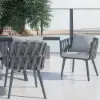 Outdoor Rope Weave & Aluminium Dining Chairs in Grey, Set of 6