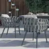 Outdoor Rope Weave & Aluminium Dining Chairs in Grey, Set of 6