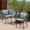 Outdoor Rope Weave & Aluminium Dining Chairs in Grey, Set of 8