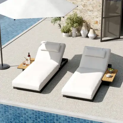 Tevara Outdoor Teak & Aluminium Adjustable Lounge Chaise in White, Set of 2