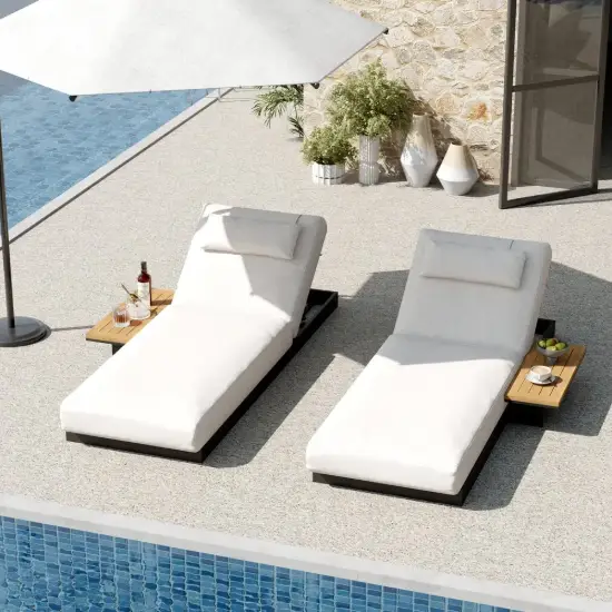 Tevara Outdoor Teak & Aluminium Adjustable Lounge Chaise in White, Set of 2