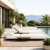 Tevara Outdoor Teak & Aluminium Adjustable Lounge Chaise in White, Set of 2