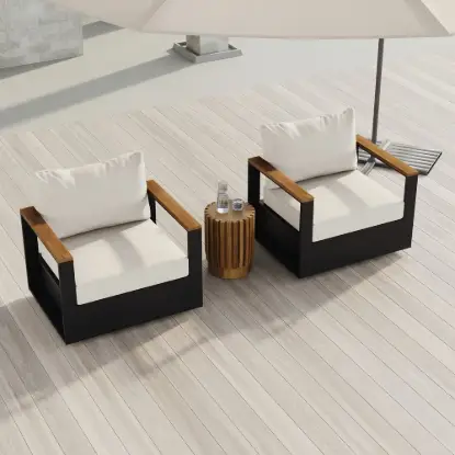 Tevara Outdoor Teak & Aluminium Swivel Lounge Chair in White – Black