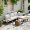 Slatera Outdoor Acacia & Aluminium Modular Sofa Set in Light Grey