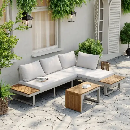 Slatera Outdoor Acacia & Aluminium Modular Sofa Set in Light Grey