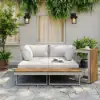 Slatera Outdoor Acacia & Aluminium Modular Sofa Set in Light Grey