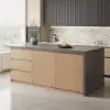 Japandi 183 cm Wood Kitchen Island with Storage, Concrete Grey & Natural – Style