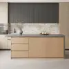 Japandi 183 cm Wood Kitchen Island with Storage, Concrete Grey & Natural – Style