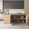 Japandi 183 cm Wood Kitchen Island with Storage, Concrete Grey & Natural – Style