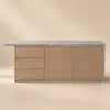 Japandi 183 cm Wood Kitchen Island with Storage, Concrete Grey & Natural – Style