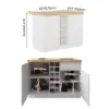 Japandi 127 cm Natural & White Kitchen Island with Storage & LED Lighting