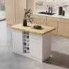 Japandi 127 cm Natural & White Kitchen Island with Storage & LED Lighting