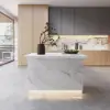 Japandi 130 cm White Kitchen Island with Storage & LED Lighting