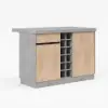 Japandi 130 cm Grey Kitchen Island with Storage & LED Lighting