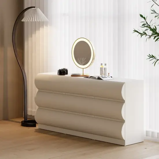Humply 150 cm White Leather 9-Drawer Dresser