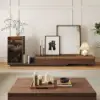 Fero Walnut & Gray Extendable TV Stand with Bookshelves & Light(250 cm-390 cm)
